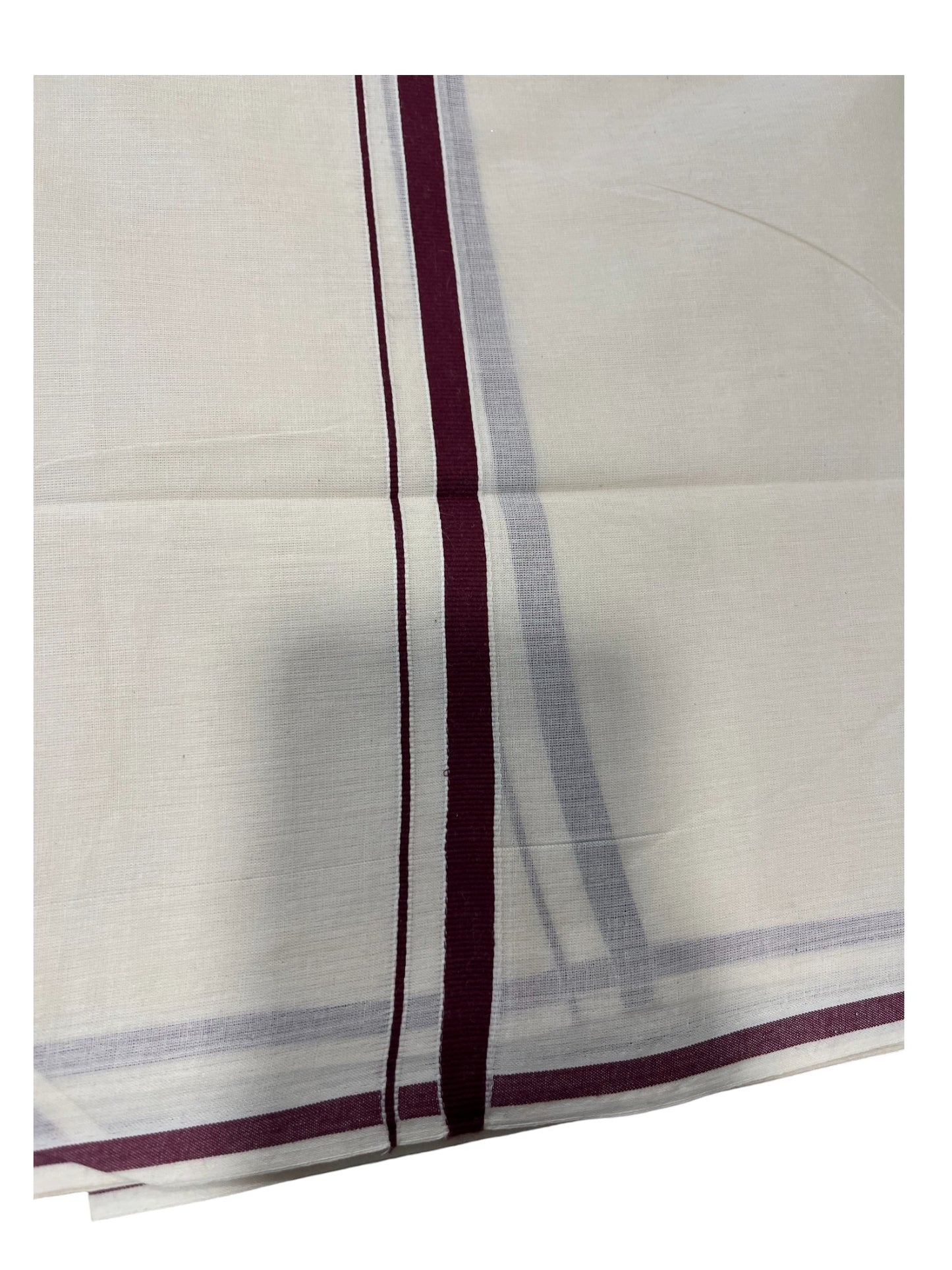 Southloom Kerala Pure Cotton Double Mundu with Maroon puliyilakara (South Indian Dhoti)