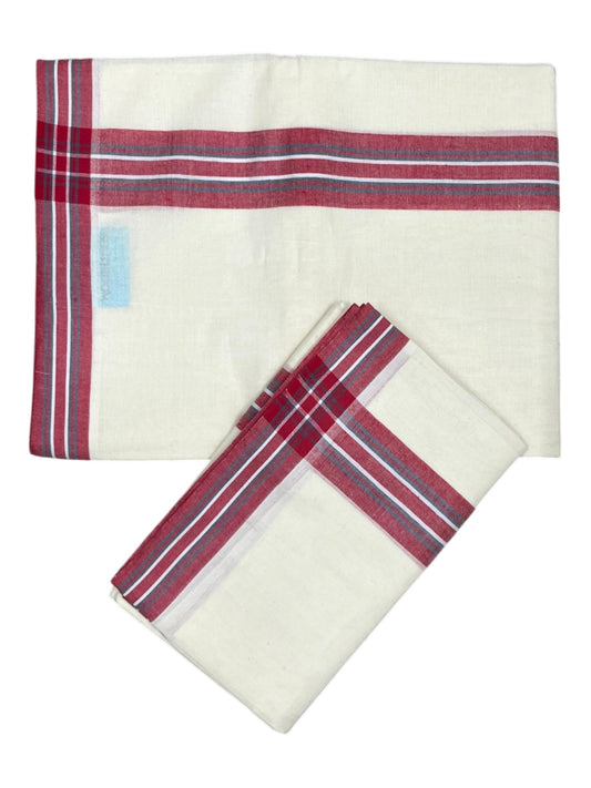 Southloom Pure Cotton Kerala Single Set Mundu (Mundum Neriyathum) Red & Grey Border
