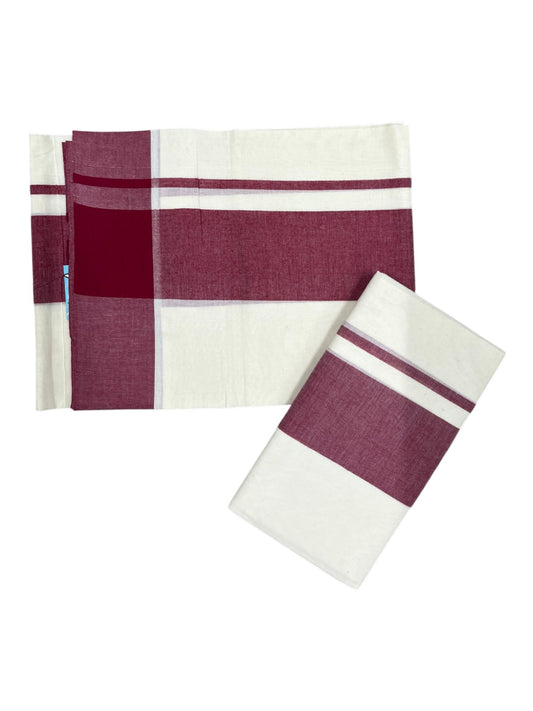 Southloom Pure Cotton Kerala Single Mulloth Set Mundu (Mundum Neriyathum) Maroon Border in 2.80 mtrs SL243