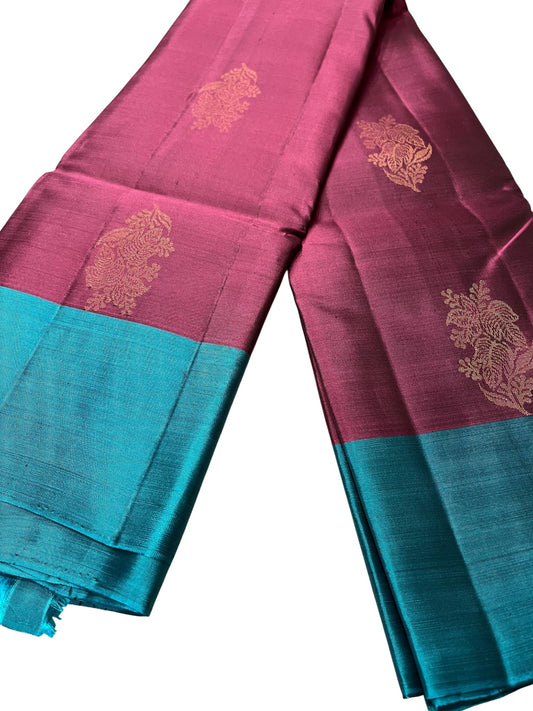 Southloom Pure Handloom Kanchipuram Silk Saree with Butta Work (Purple & Blue)