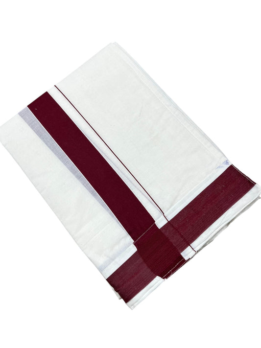 Southloom Kerala Cotton Velcro Double Mundu with Maroon Border (South Indian Kerala Dhoti) in 3.85 mtrs