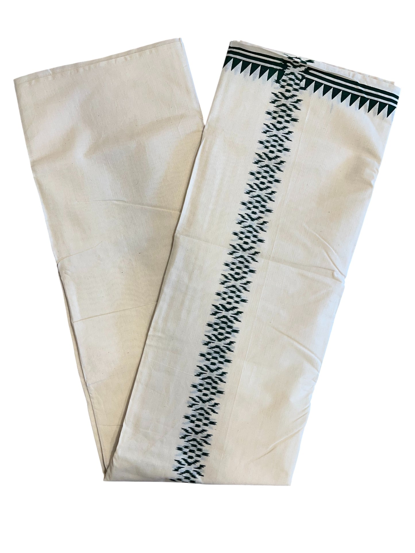 Southloom Pure Cotton Mundu with Ikat Design Green print (South Indian Kerala Dhoti)