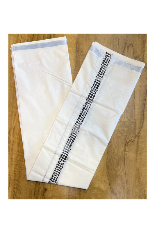 Southloom Pure Cotton Silver Kasavu Mundu with Trendy Print