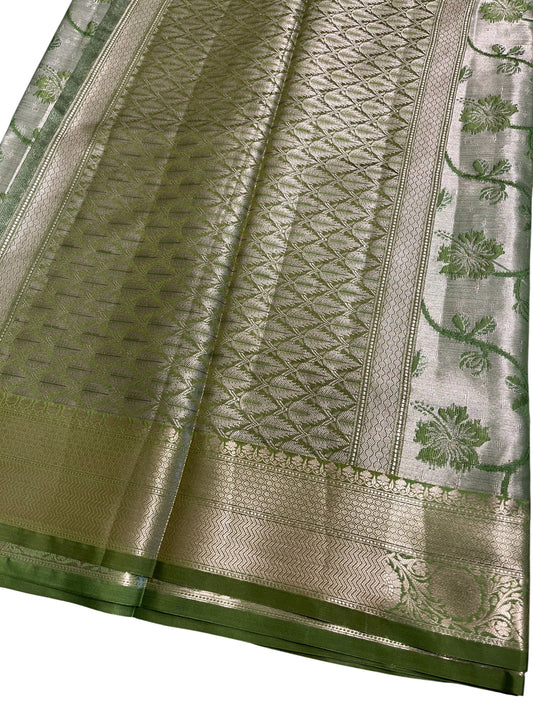 Southloom Tissue Silk Saree with Woven Work on Body and Borders (Green)