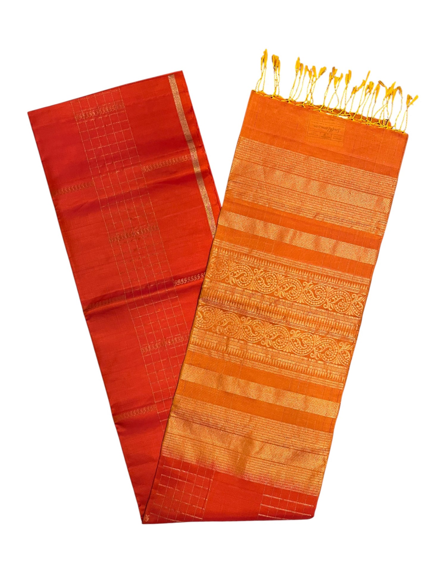 Southloom Pure Handloom Kanchipuram Silk Saree with Butta Work (Yellow & Orange)