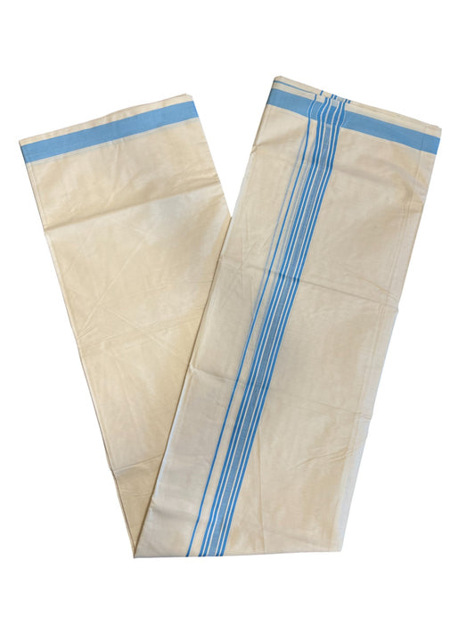 Southloom Pure Cotton Double Mundu With White Lines &Blue Border (South Indian Kerala Dhoti)