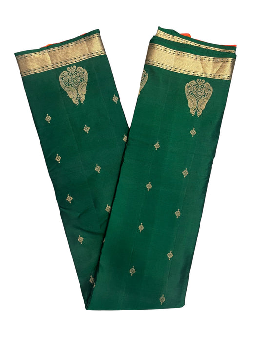 Southloom Pure Handloom Bridal Kanchipuram Silk Saree with Korvai Work(Green &Orange)