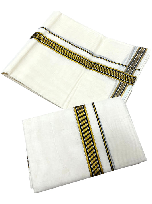 Southloom Pure Cotton Kerala Single Set Mundu (Mundum Neriyathum) with Black Kasavu Border in 2.80 Mtrs