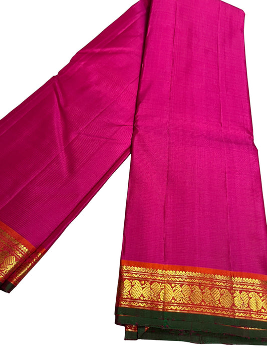 Southloom Pure Handloom Bridal Kanchipuram Silk Saree with Korvai Work (Pink & Orange)
