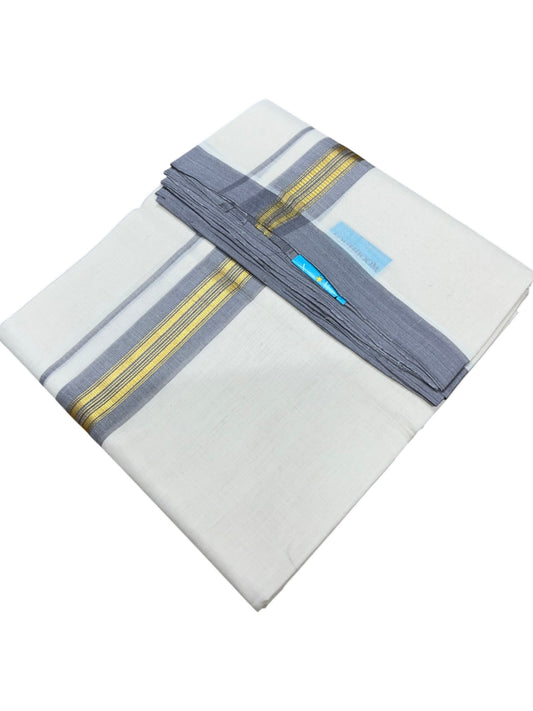 Southloom Balaramapuram Premium Handloom Cotton Double Mundu with Gold Kasavu and Grey Border