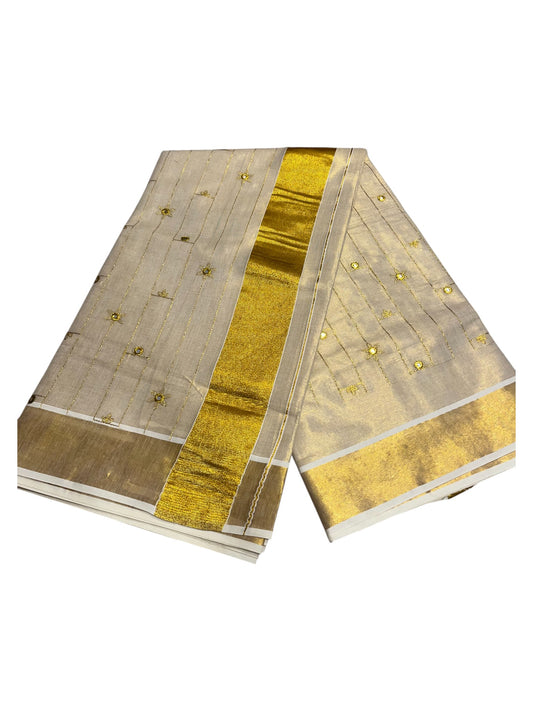 Kerala Tissue Kasavu Saree with Golden Embroidery Works