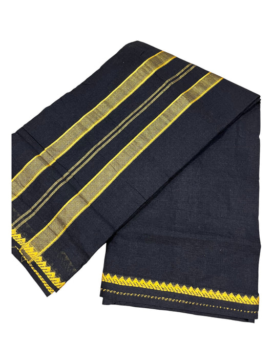 Southloom Kerala Sabarimala Black Simple Saree With Yellow Kara