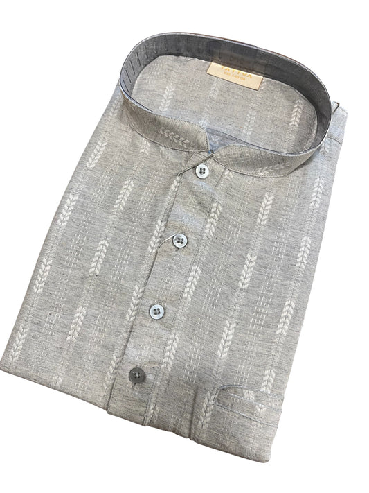 Southloom Grey Woven Patterns Semi Silk Short Kurta for Men