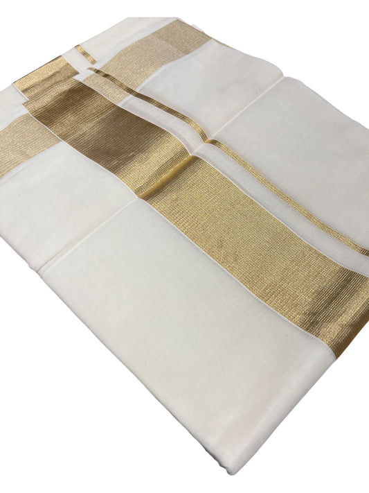 Southloom Premium Handloom Cotton Double Mundu with Gold And Silver Kasavu Border