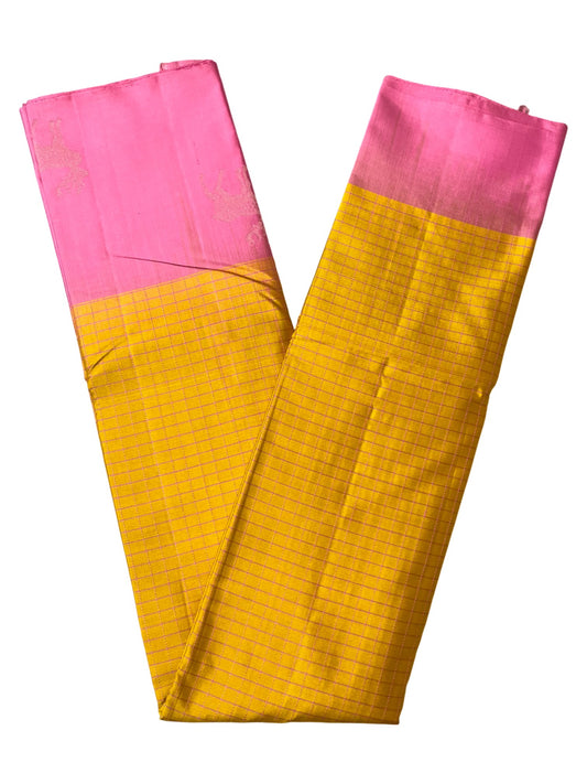 Southloom Pure Handloom Bridal Kanchipuram Silk Saree with Korvai Work (Yellow & Pink)