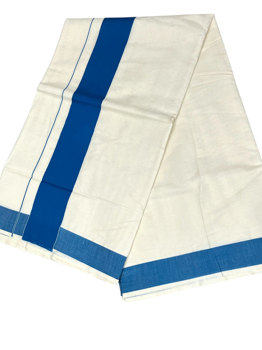 Southloom Kerala Pure Cotton Plain Kasavu Saree with Blue Border