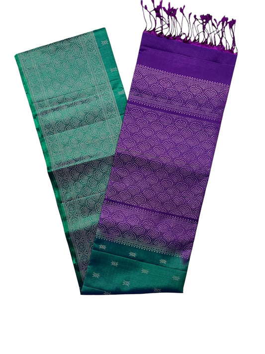 Southloom Pure Handloom Bridal Kanchipuram Silk Saree with Korvai Work (Green & Violet)