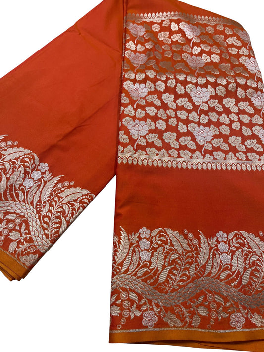 Southloom Pure Banarasi Silk Saree with Woven Work on Body and Borders (Orange)