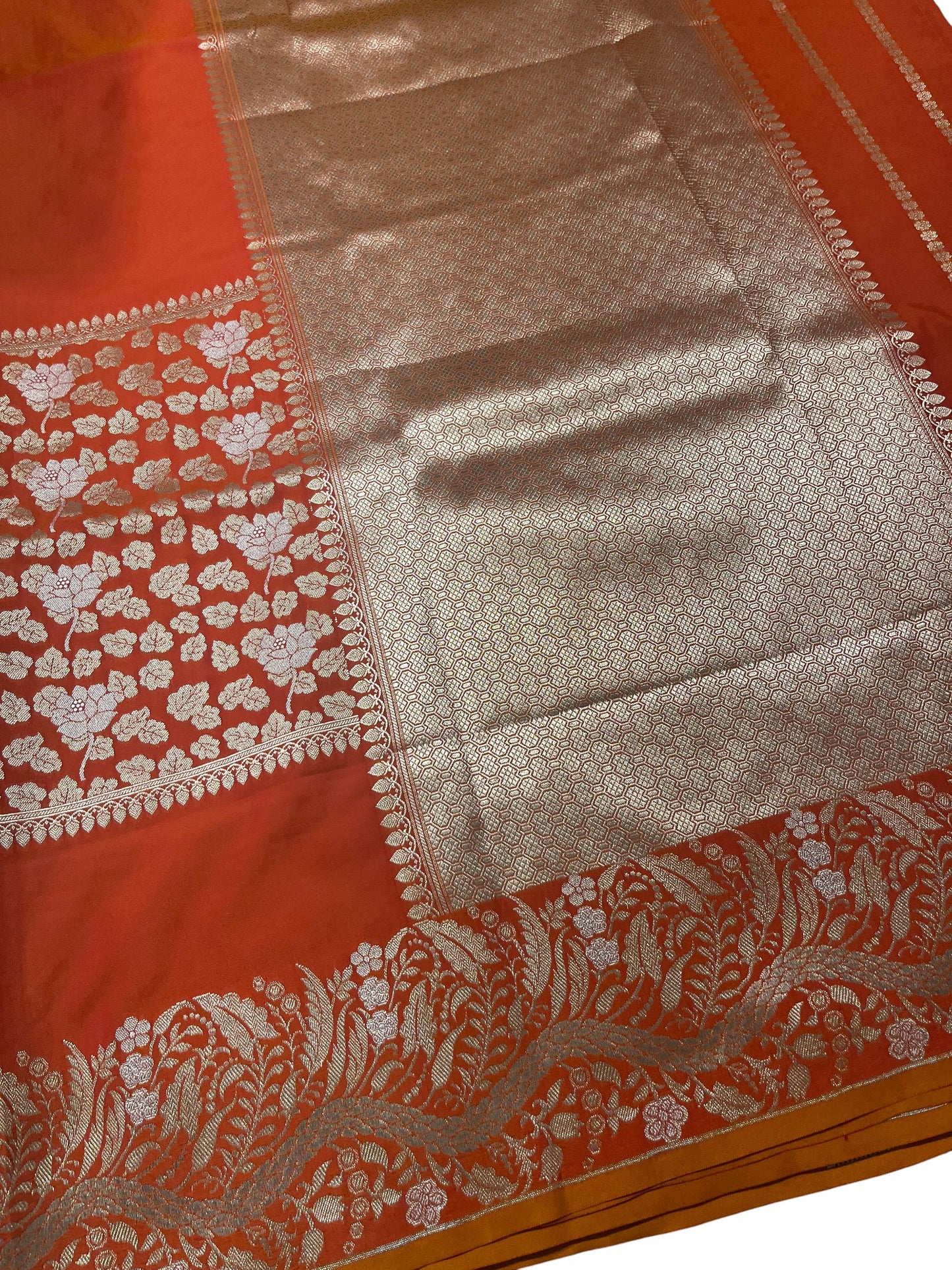 Southloom Pure Banarasi Silk Saree with Woven Work on Body and Borders (Orange)