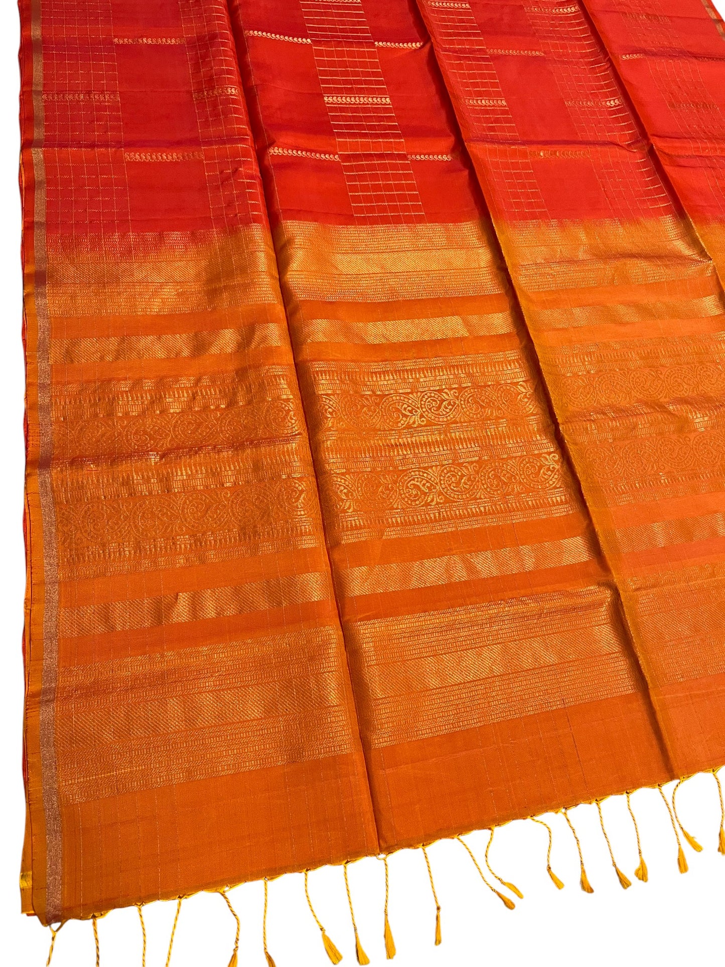 Southloom Pure Handloom Kanchipuram Silk Saree with Butta Work (Yellow & Orange)