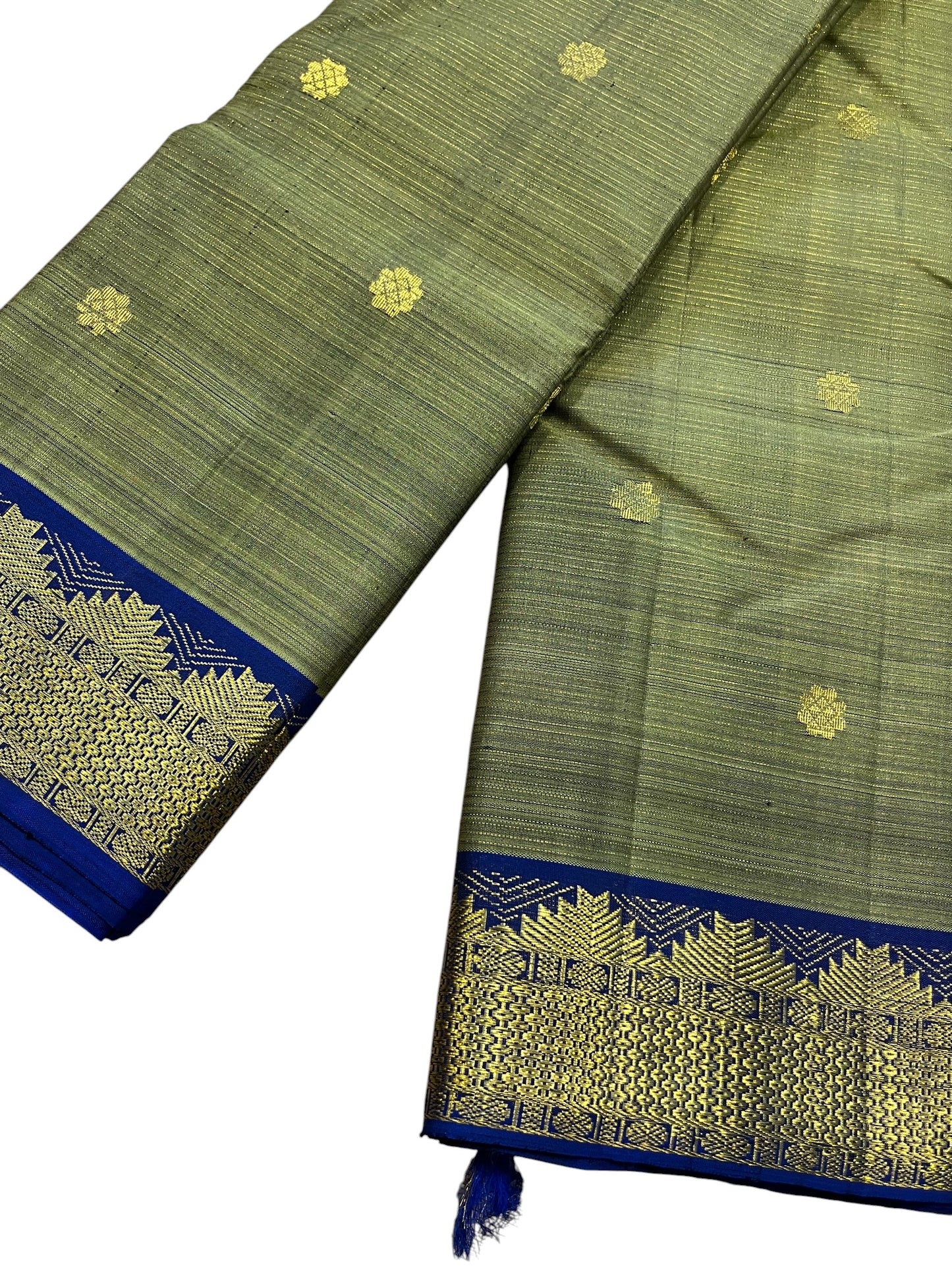 Southloom Premium Bridal Handloom Kanchipuram Silk Saree With Korvai Works (Green)