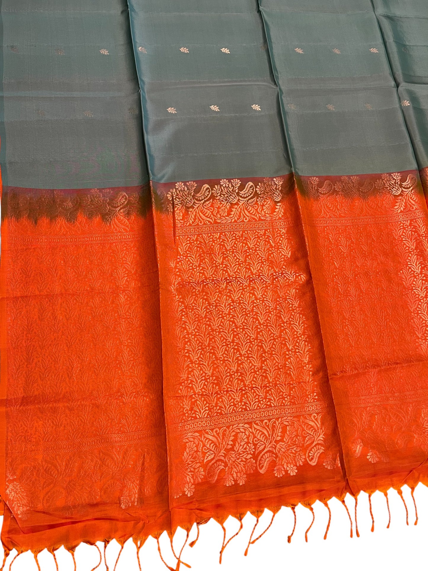 Southloom Pure Handloom Kanchipuram Silk Saree with Korvai Work (Orange & Blue)