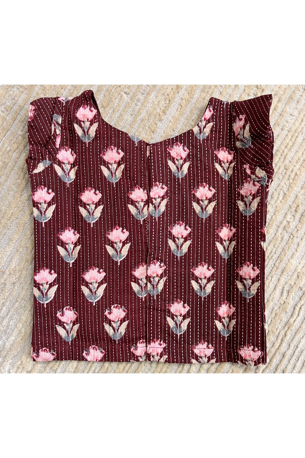 Southloom Kerala Maroon And Cottan Kasave Pavada Blouse with Bead Work for Kids (Age 1 - 10)