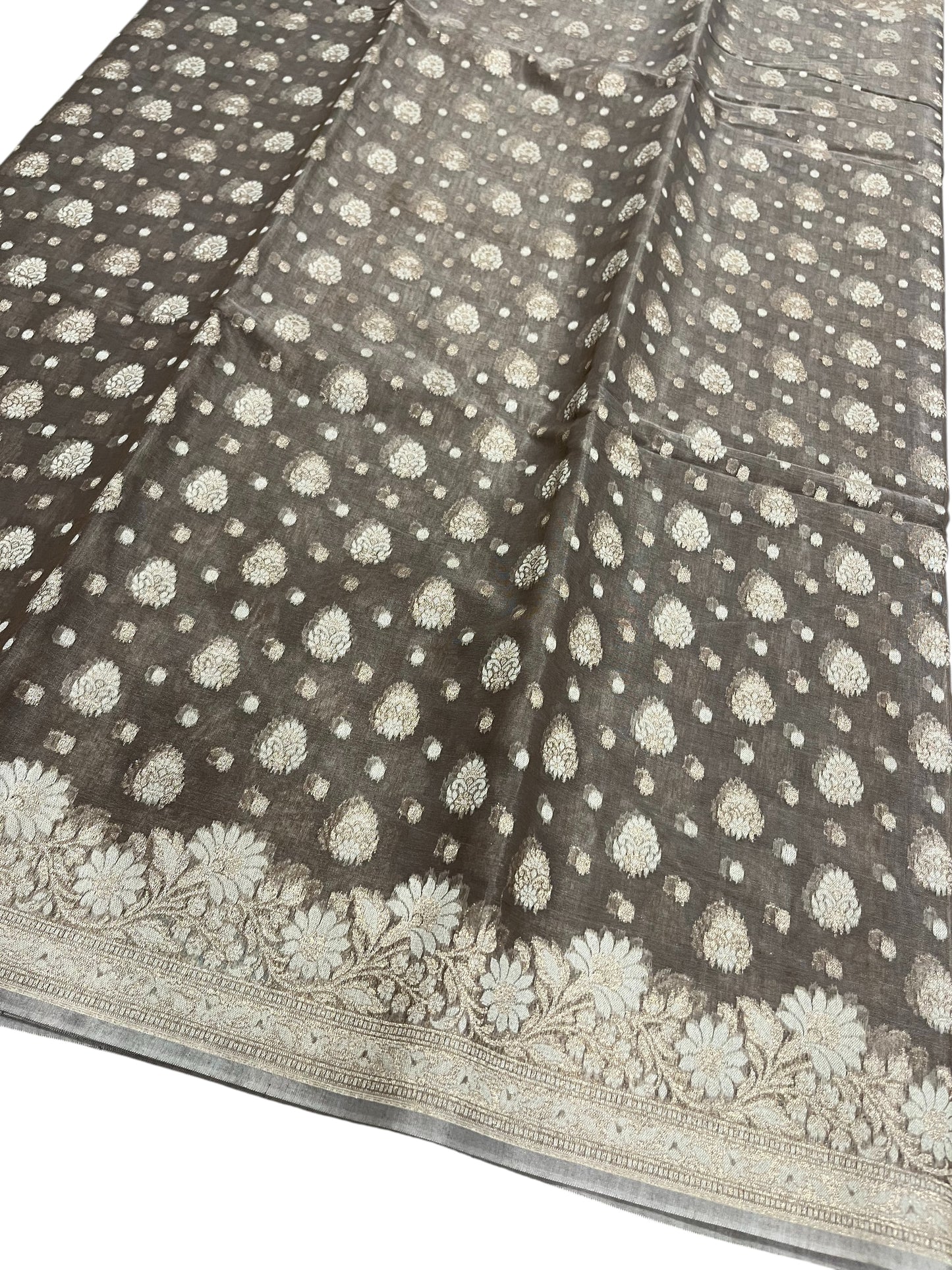 Southloom Cotton Banarasi Silk Saree with Woven Work on Body and Borders (Brown)