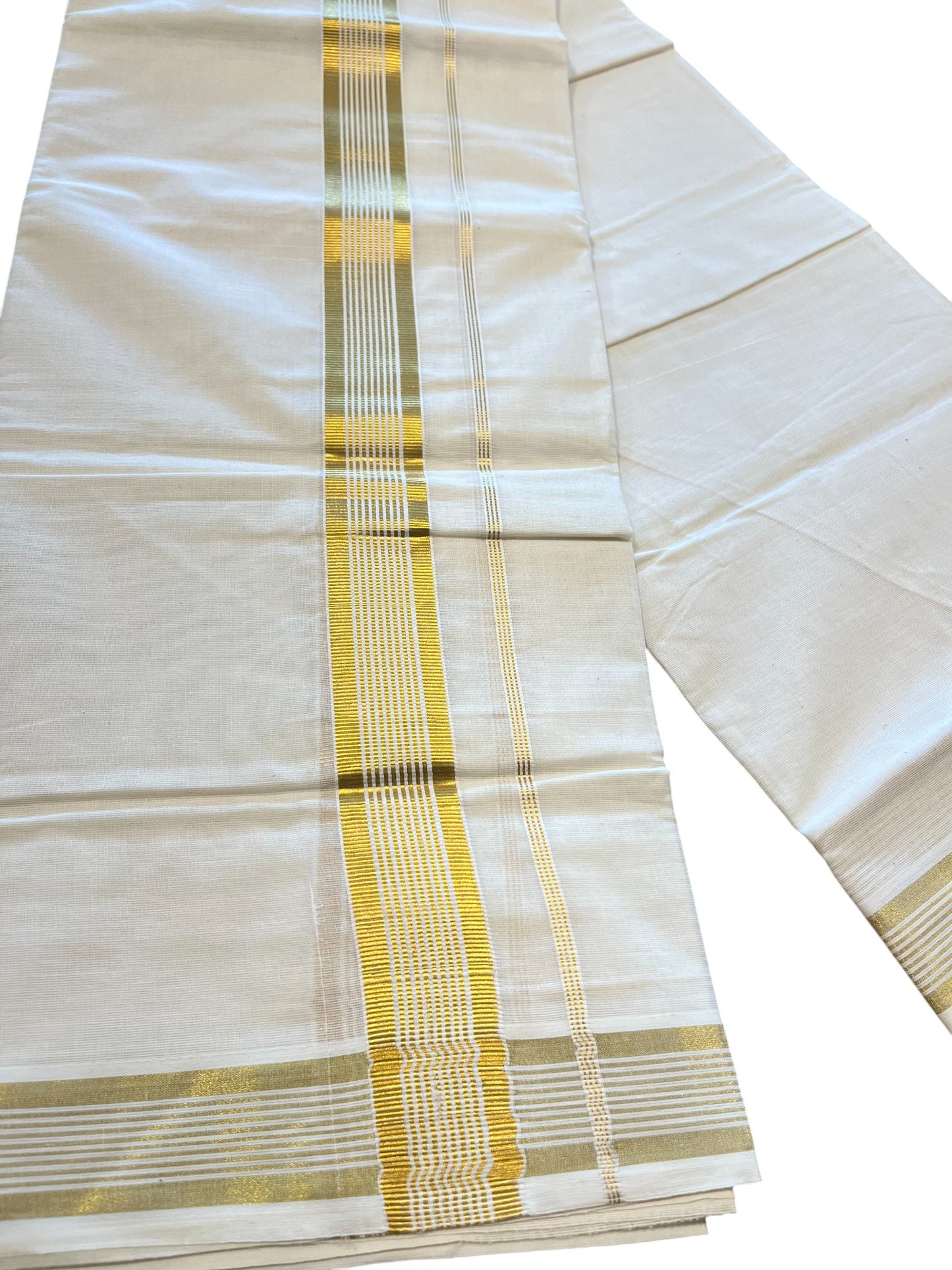 Southloom Kerala Pure Cotton Double Mundu with Gold Border (South Indian Dhoti)