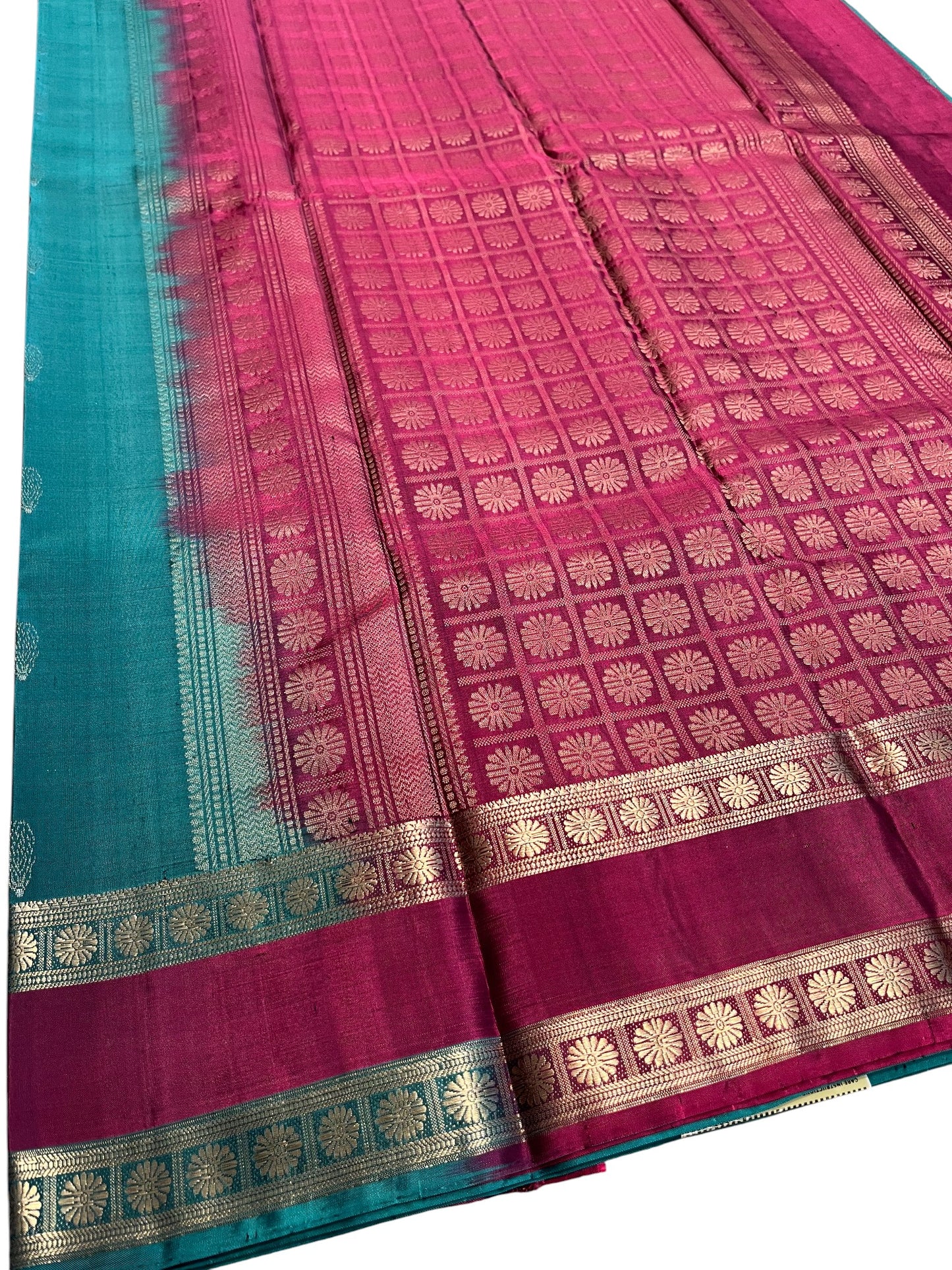 Southloom Pure Handloom Bridal Kanchipuram Silk Saree with Korvai Work (Blue & Magenta)