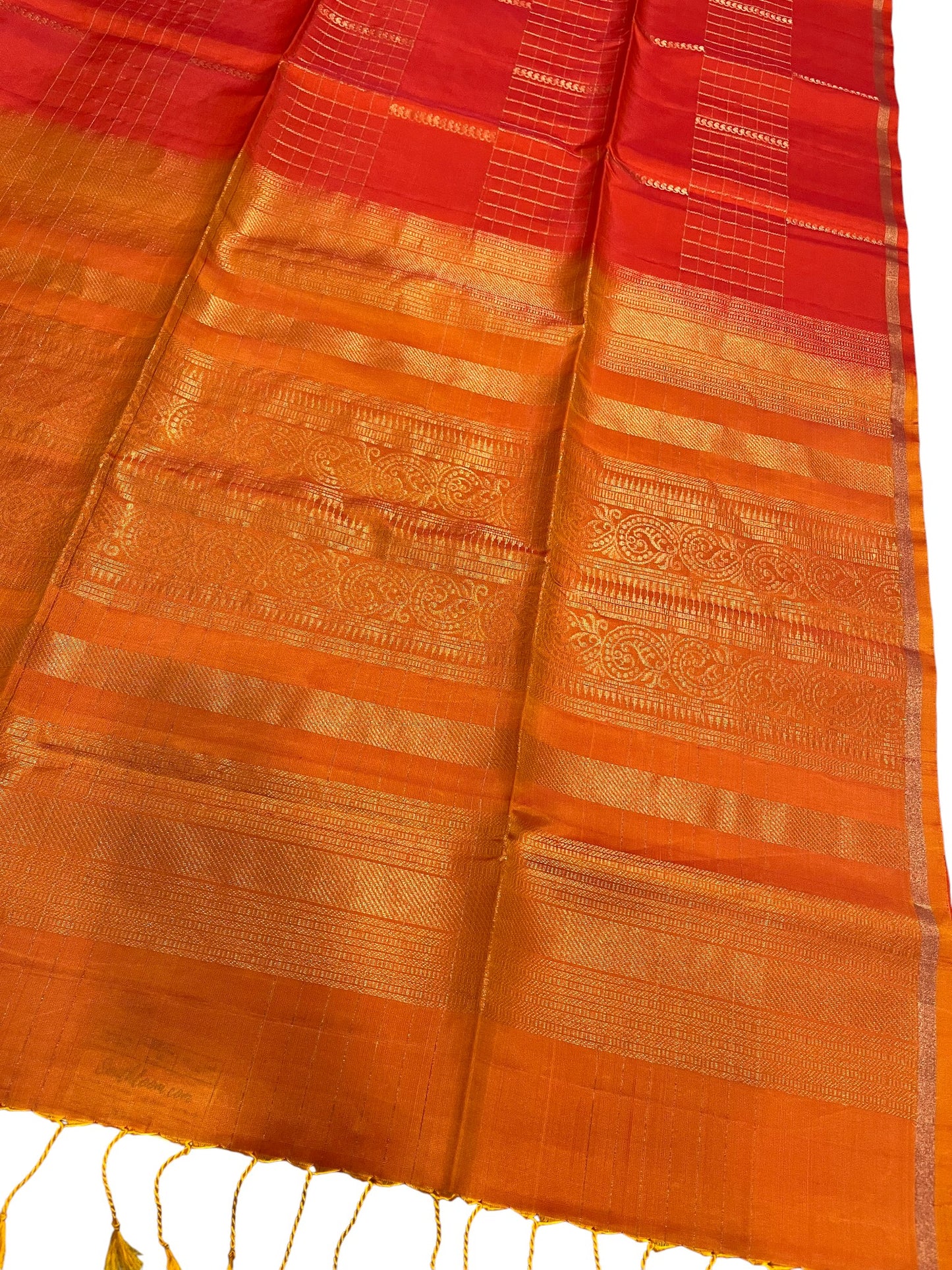 Southloom Pure Handloom Kanchipuram Silk Saree with Butta Work (Yellow & Orange)