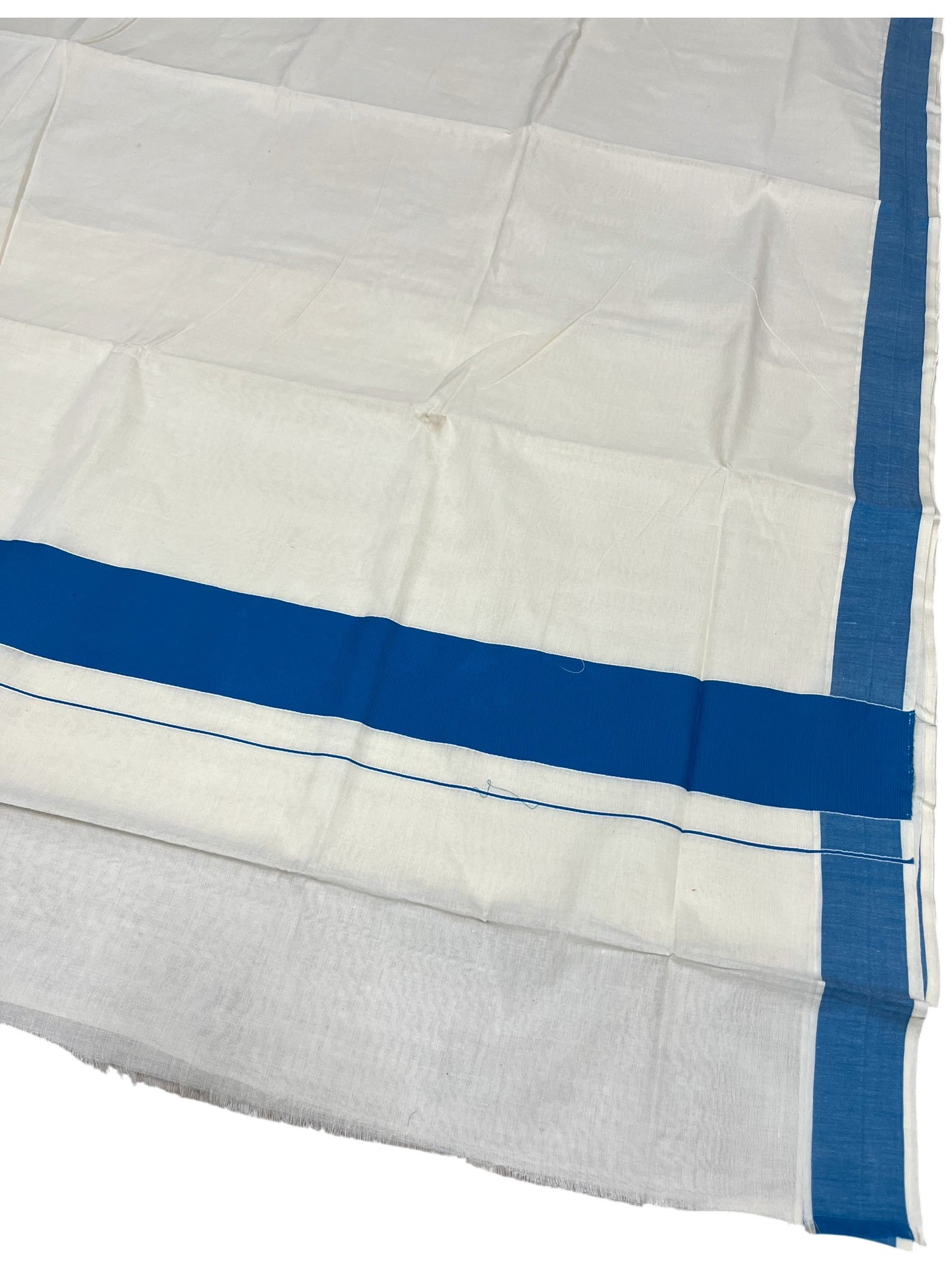 Southloom Kerala Pure Cotton Plain Kasavu Saree with Blue Border