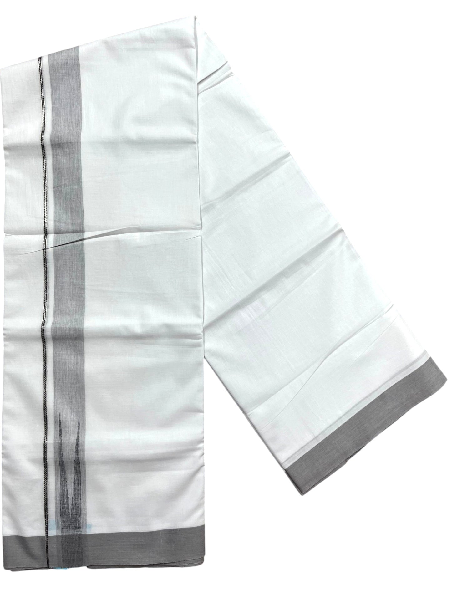 Southloom Pure White Cotton Mundu with Gray Border (South Indian Kerala Dhoti)