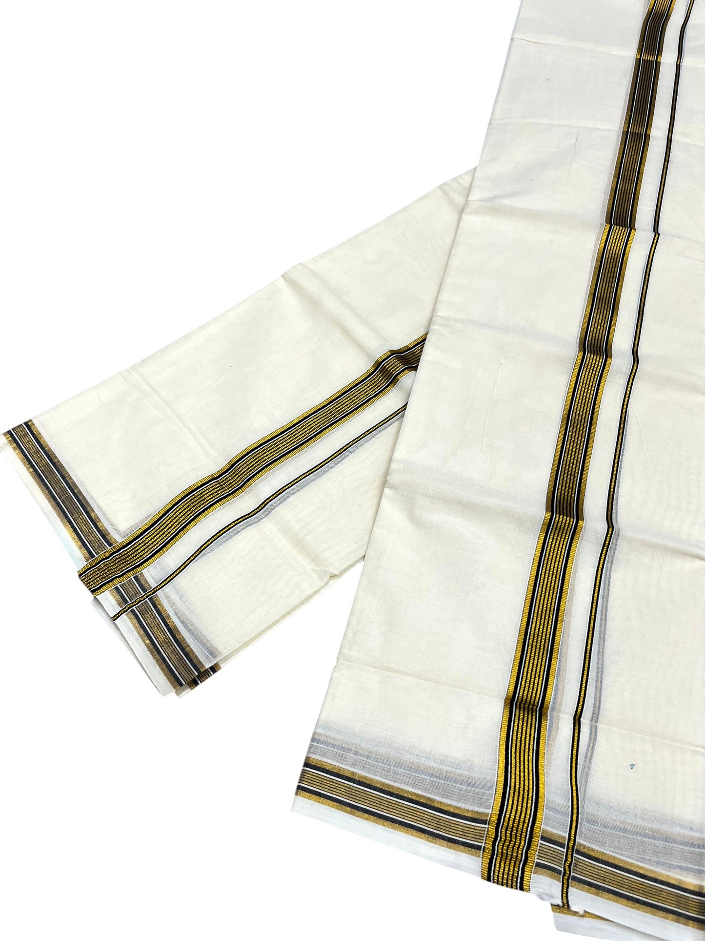 Southloom Pure Cotton Kerala Single Set Mundu (Mundum Neriyathum) with Black Kasavu Border in 2.80 Mtrs