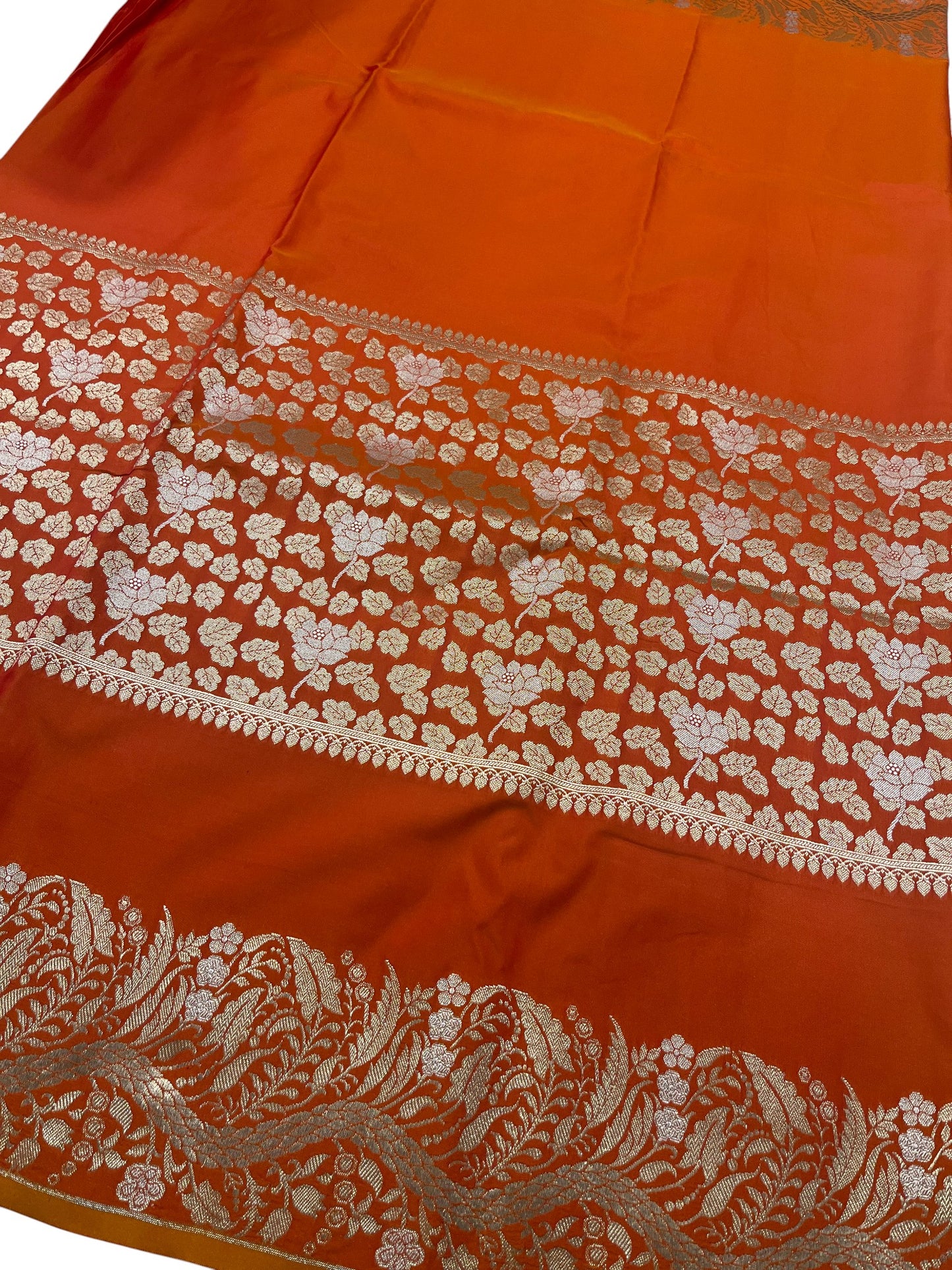 Southloom Pure Banarasi Silk Saree with Woven Work on Body and Borders (Orange)