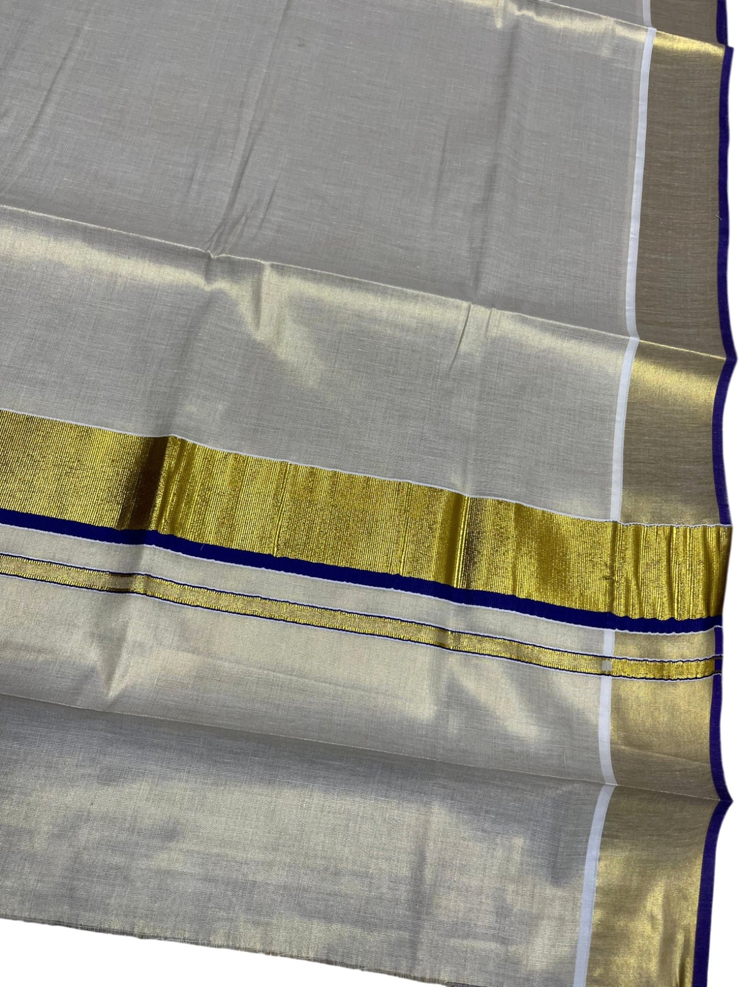 Southloom Kerala Tissue Kasavu Plain Saree With Blue Border