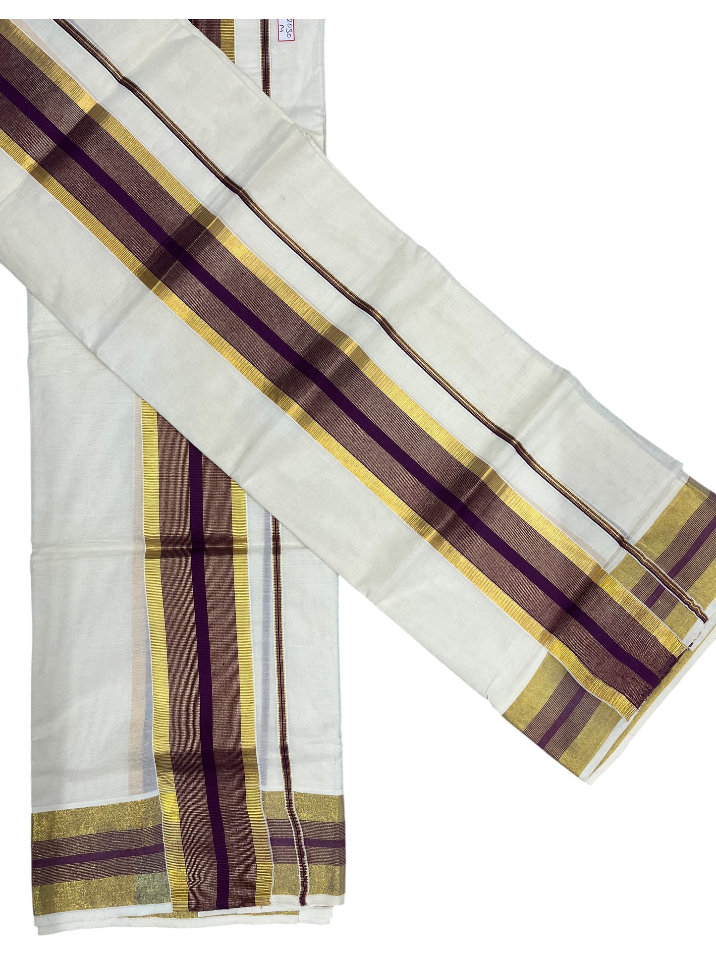 Southloom Pure Cotton Kerala Single Set Mundu (Mundum Neriyathum) with Purple and Kasavu Border 2.80 Mtrs SLKK