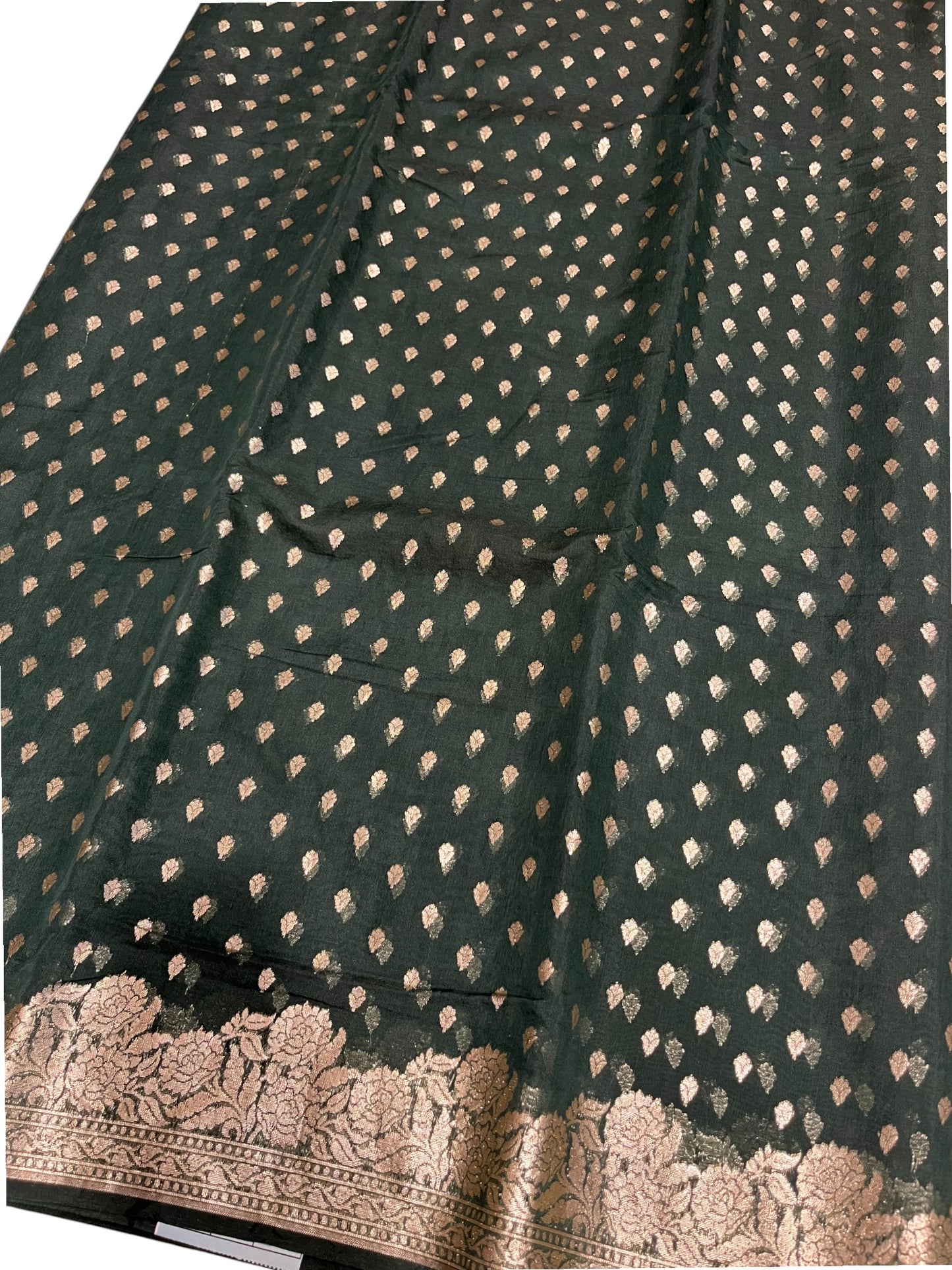 Southloom Cotton Banarasi Silk Saree with Woven Work on Body and Borders (Green)