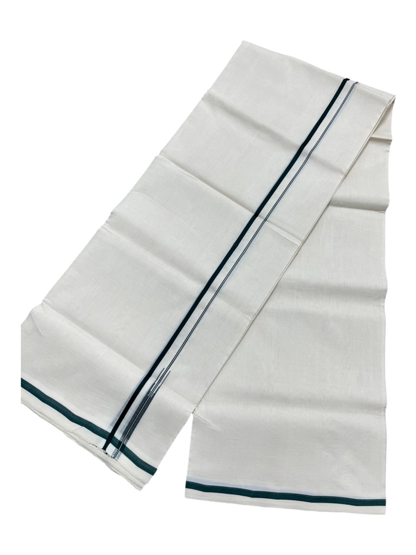 Southloom Premium Handloom Cotton Double Mundu with Green Chutti Kara Border