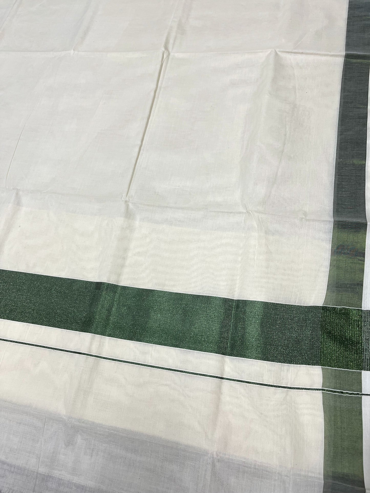Southloom Kerala Pure Cotton Plain Kasavu Saree with Green Border