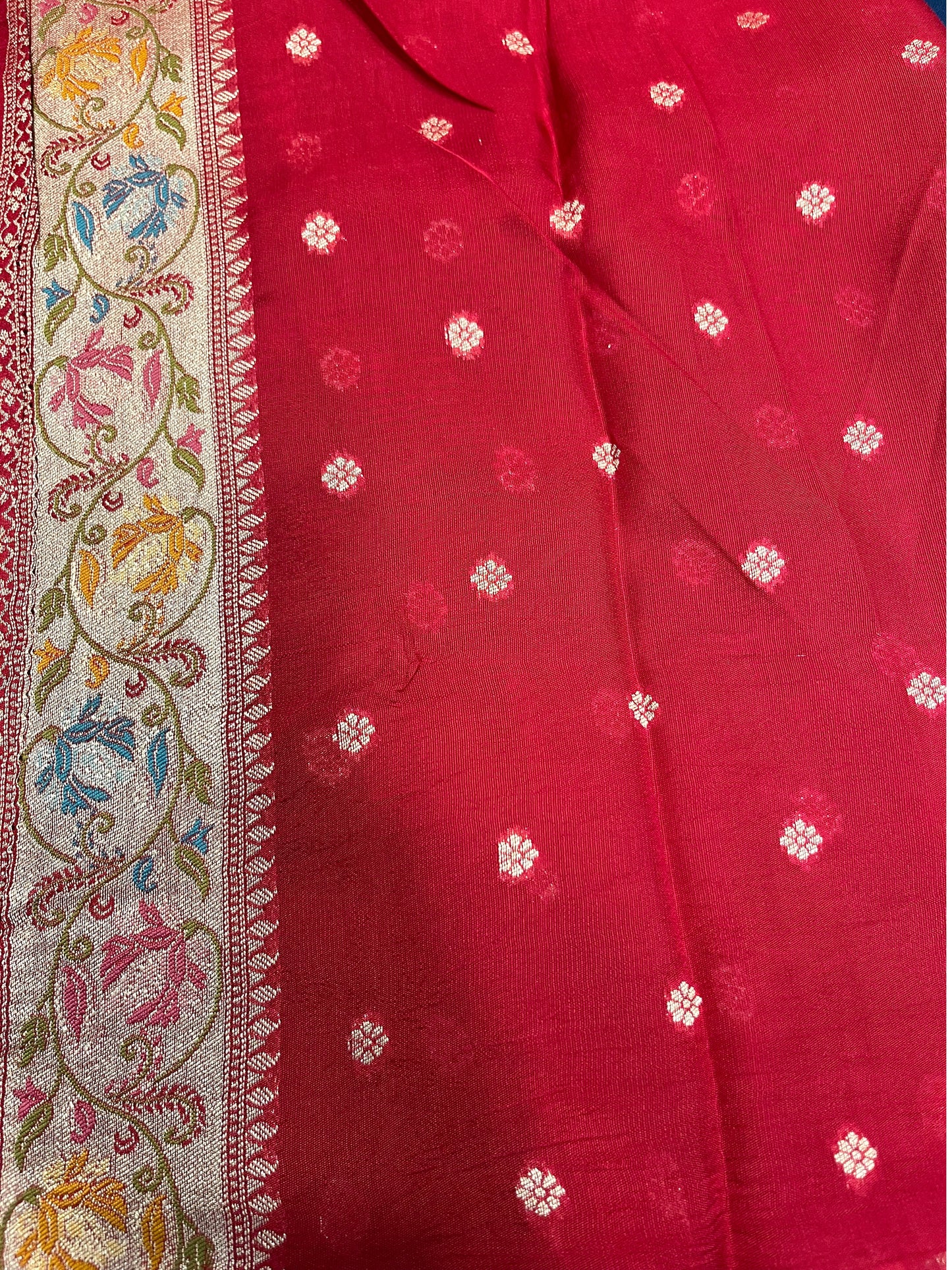 Southloom Banarasi Silk Saree with Woven Work on Body and Borders (Blue & Magenta)