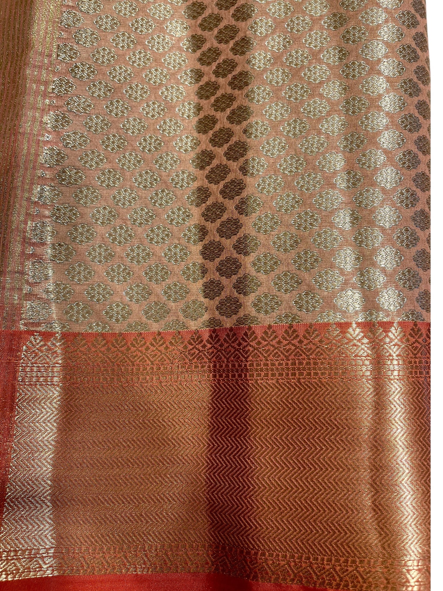Southloom Tissue Banarasi Silk Saree with Woven Work on Body and Borders (Peach)