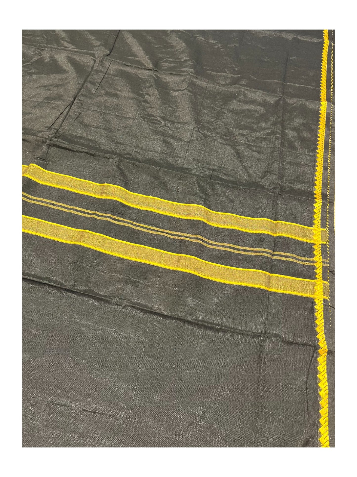 Southloom Kerala Sabarimala Black Simple Saree With Yellow Kara