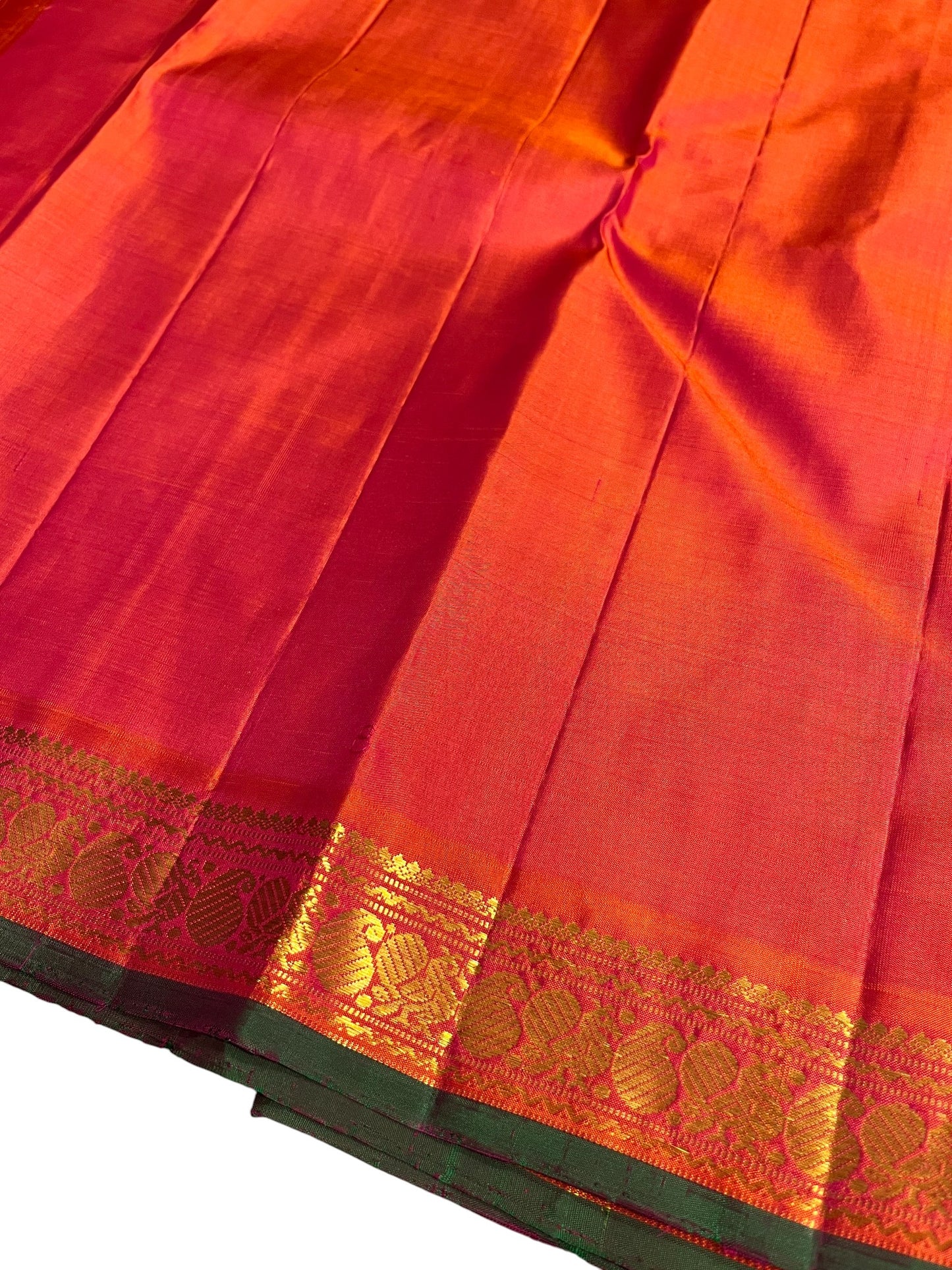Southloom Pure Handloom Bridal Kanchipuram Silk Saree with Korvai Work (Pink & Orange)