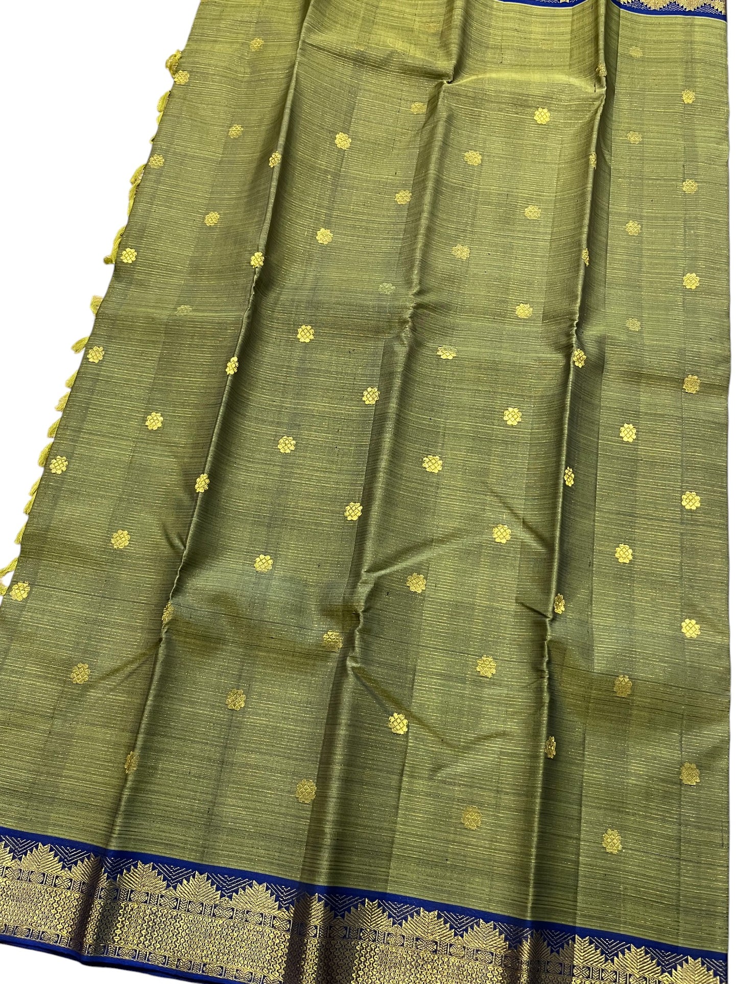 Southloom Premium Bridal Handloom Kanchipuram Silk Saree With Korvai Works (Green)
