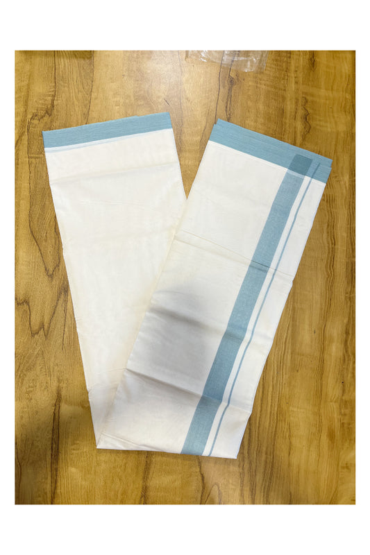 Pure Cotton Mundu with Blue Lines and Grey Border (South Indian Kerala Dhoti)