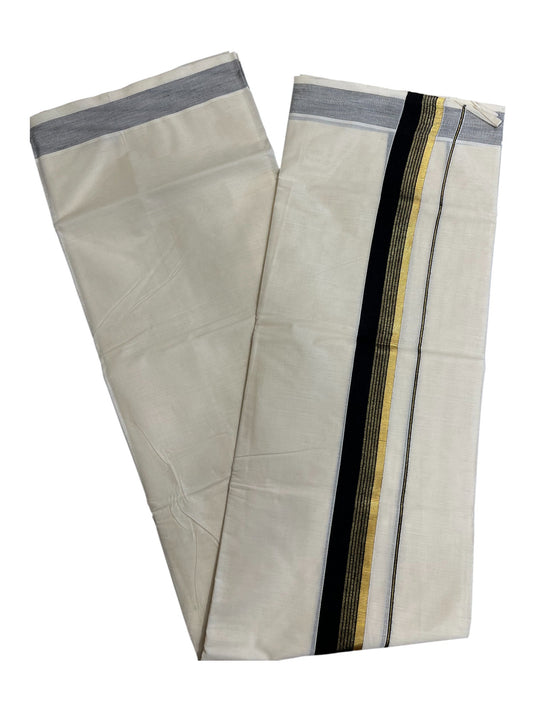 Southloom Pure Cotton Double Mundu With Gold Kasavu & Black Border (South Indian Kerala Dhoti)