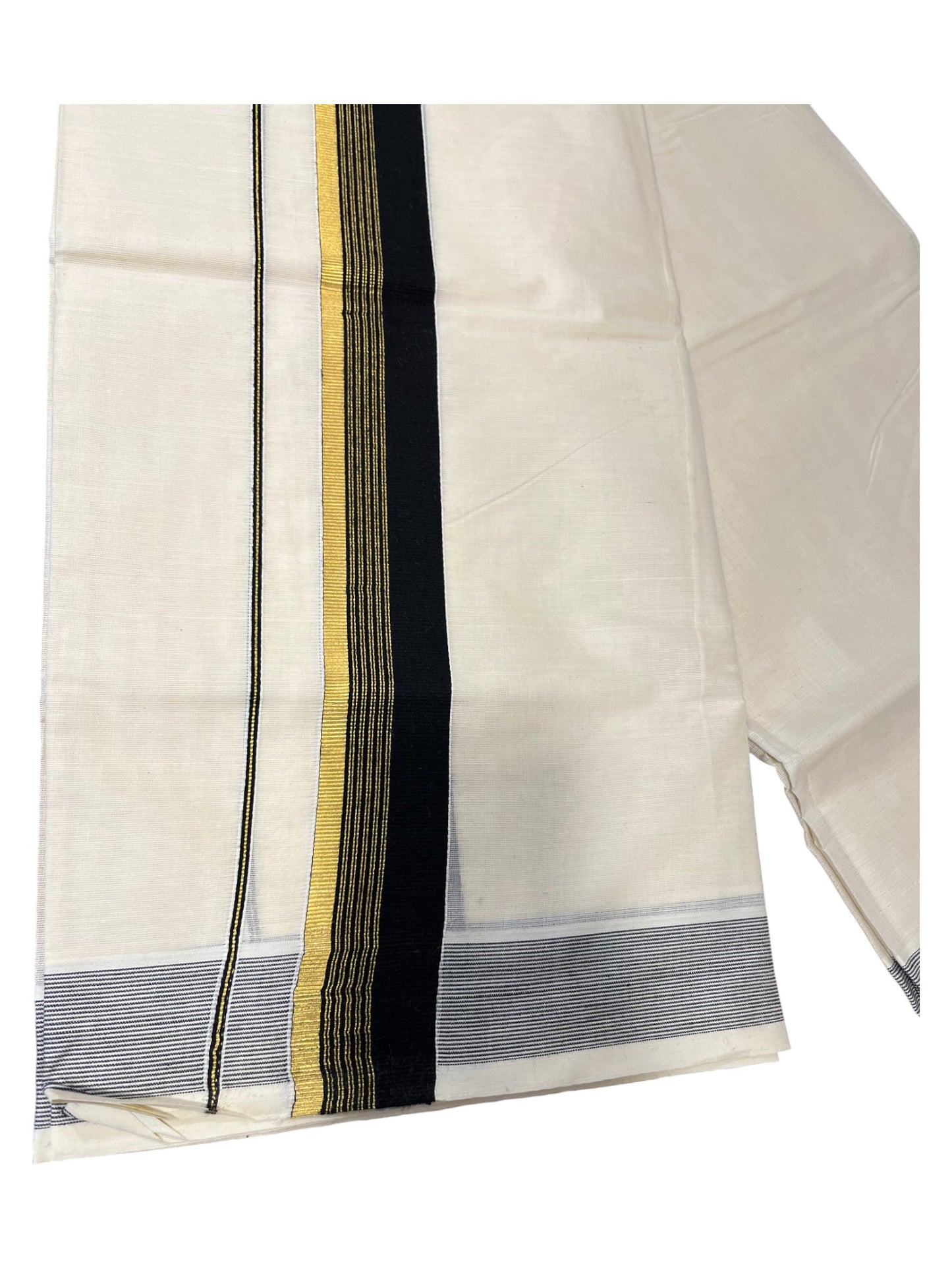 Southloom Pure Cotton Double Mundu With Gold Kasavu & Black Border (South Indian Kerala Dhoti)