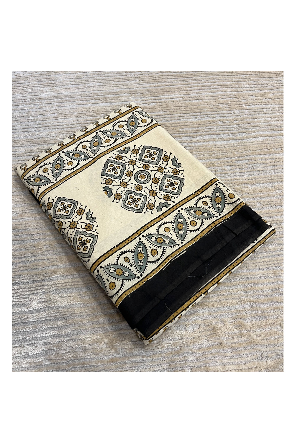 Southloom Kerala Cotton Saree with Block Prints Across Body