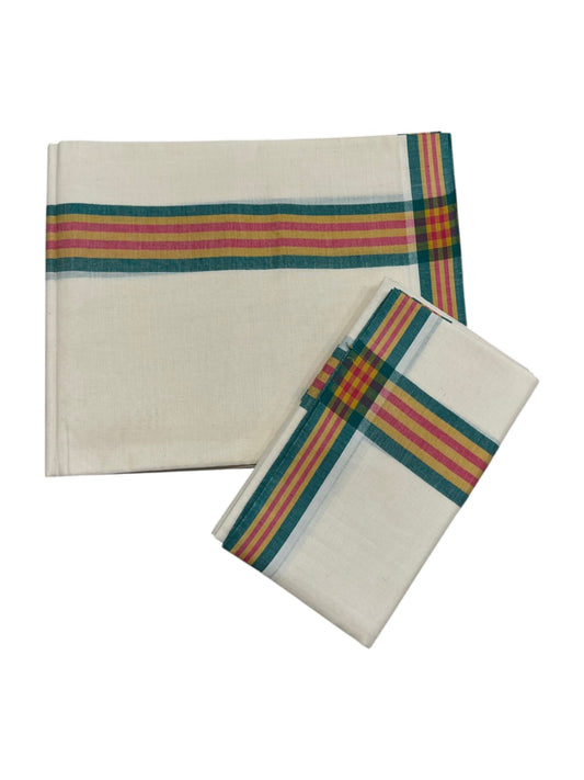 Southloom Pure Cotton Kerala Single Mulloth Set Mundu (Mundum Neriyathum) Green &Yellow Border